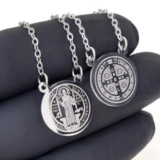Colar Escapulário de Aço Inox Prata São Bento Inoxidável 316L Masculino Feminino
