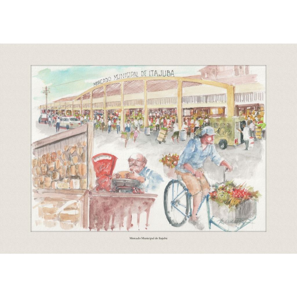 Pintura em Aquarela | Mercado Municipal de Itajubá | Quadro Decorativo | Decoração Elegante | A4