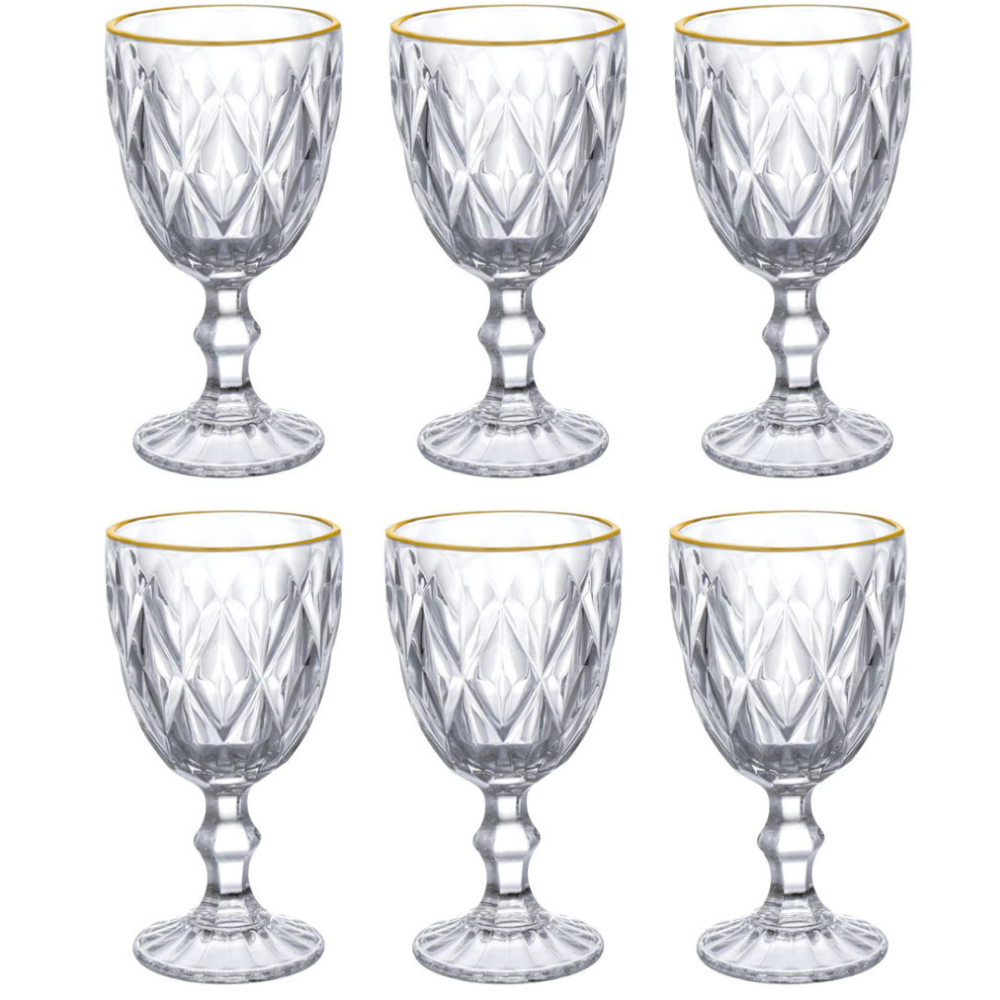 Jogo de 6 Taças 330 ml Borda Dourada Diamond Clear