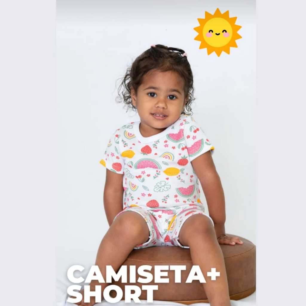 Kit 4 Peças - Pijama 1, 2 E 3 Anos 2 Blusa + 2 Short Pijama Infantil Fresquinho Para o Verão