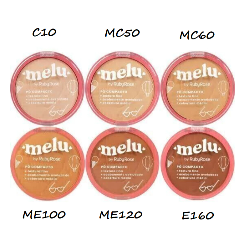 Kit 2 Itens Pó Facial Melu Compacto Ruby Rose Aveludado 10g
