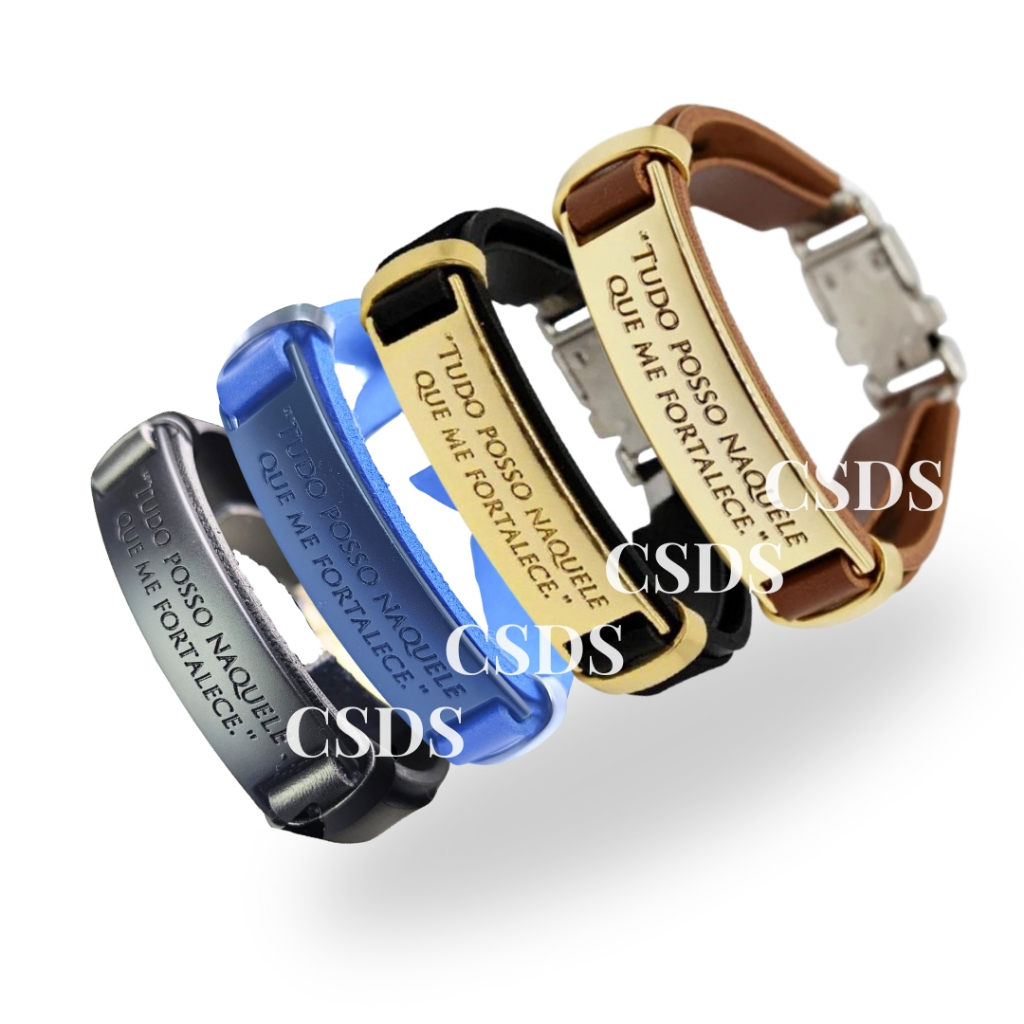 Pulseira Masculina de Couro Sintético Tudo Posso Naquele Que me Fortalece Religiosas fecho de aço em Oferta na Shopee