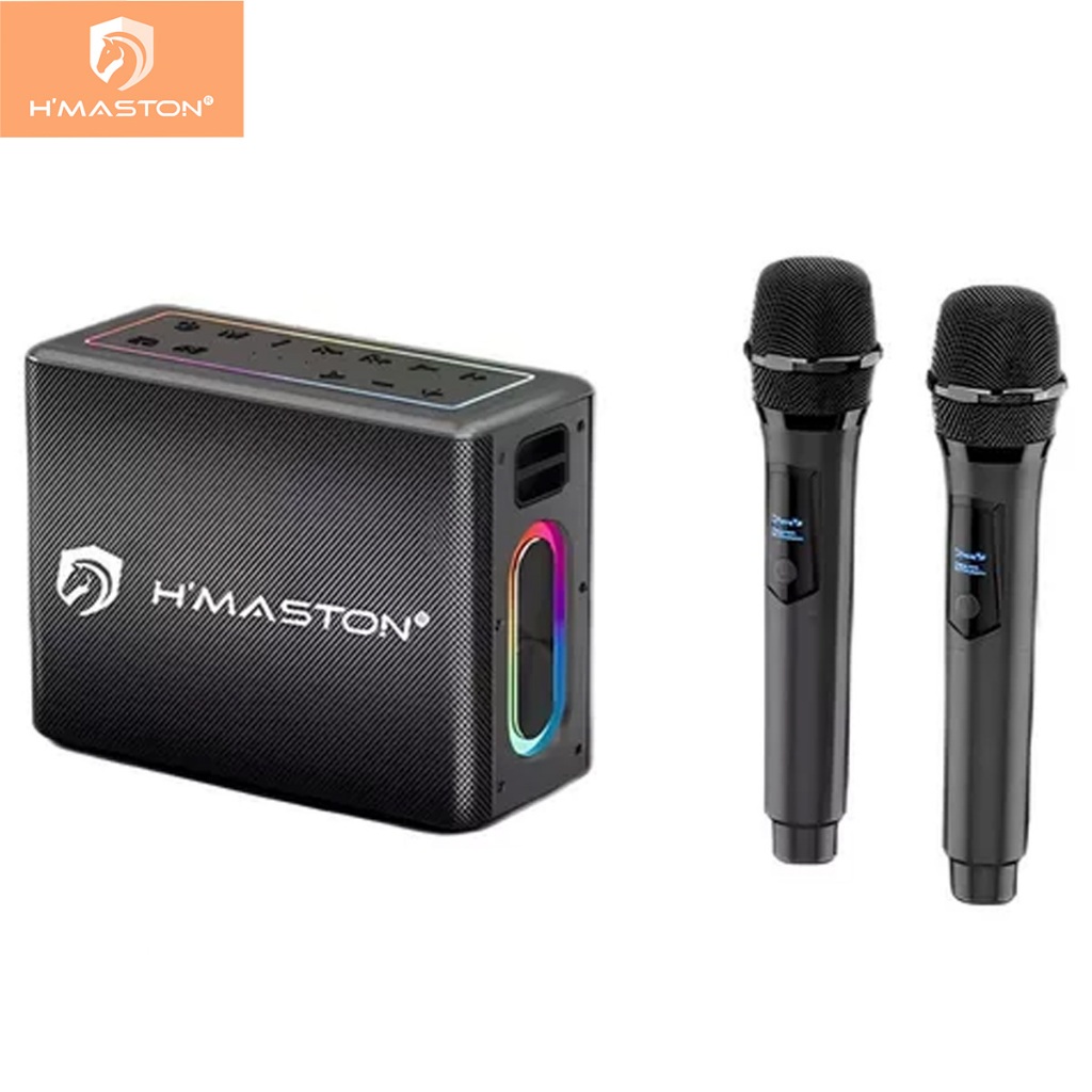 H'maston RN03 Caixa De Som 120w Com Duas Microfones Bluetooth Portátil de Karaokê imenso em Oferta na Shopee