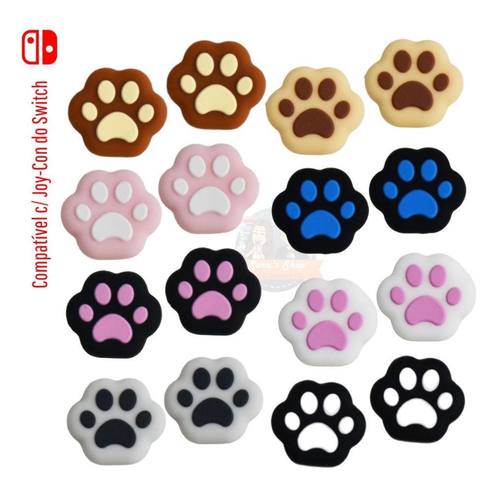 Par de Grip de Silicone para Analógico  de Joy-Con Nintendo Switch - Formado Patinha fofa paw pets em Oferta na Shopee