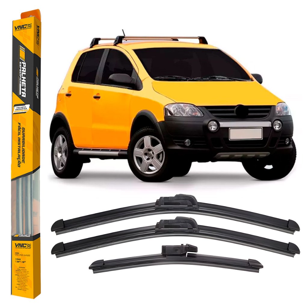 Kit de 3 Palhetas para Limpador de Parabrisa Dianteiro + traseiro para Crossfox 2003 2004 2005 2006 2007 2008 2009