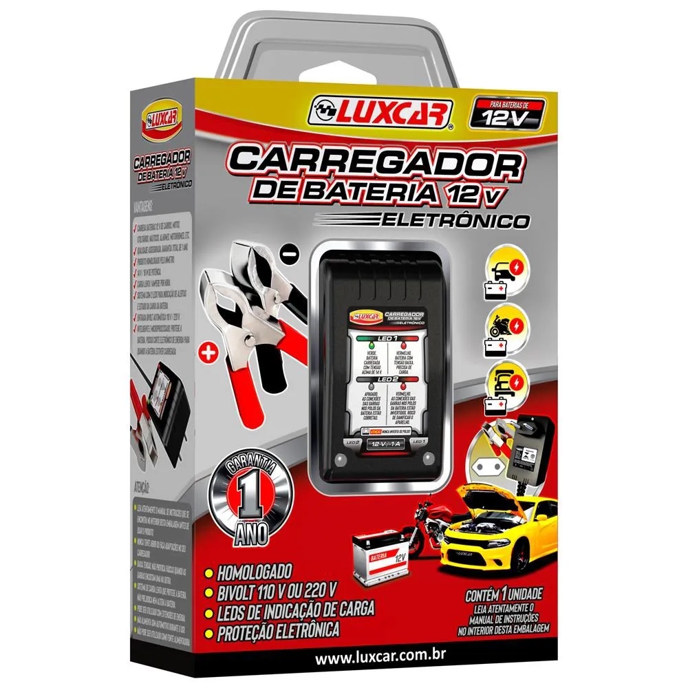 Carregador Portátil Luxcar para bateria automotiva carro moto barco jet ski 12volts -  Bivolt
