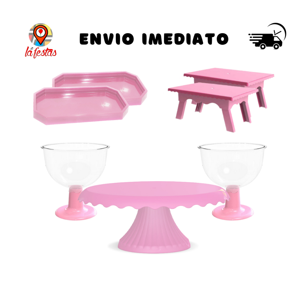 Kit Festa 1 Boleira Cake renda 22cm + 2 Baleiro Peq. sem Tampa + 2 Mesinhas Decorativas + 2 Mini Lapidadas