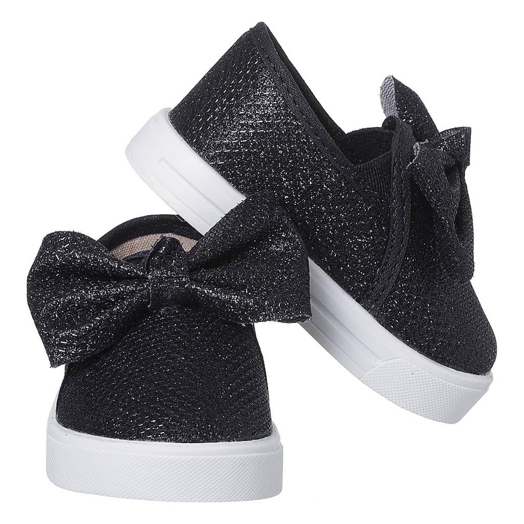 Tênis Feminino Slip On Glitter Infantil Sapatilha Menina Brilho Laço Sapatênis Casual Sapato Iate