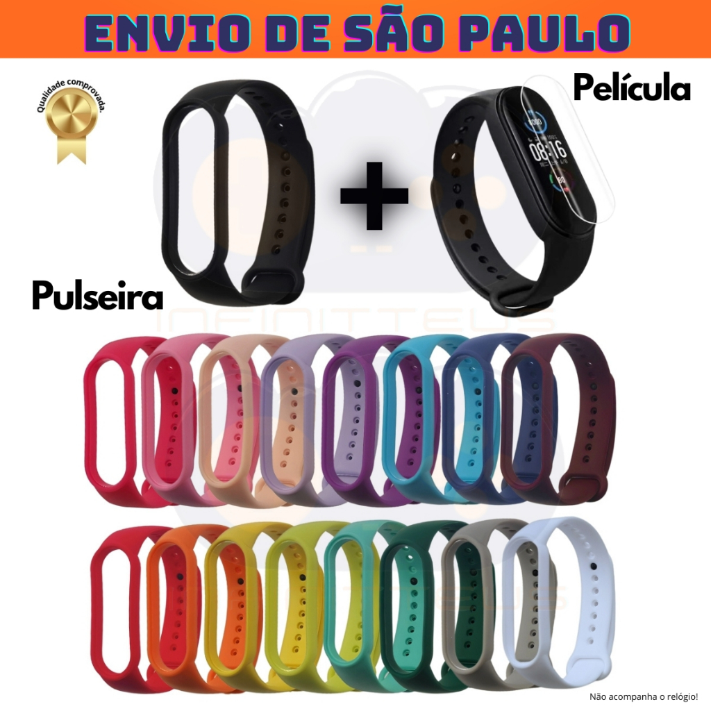 Pulseira + Película hidrogel p/ Mi Band 3 4 5 6 7 8 9 10 Premium Silicone Macio [Envio HOJE]