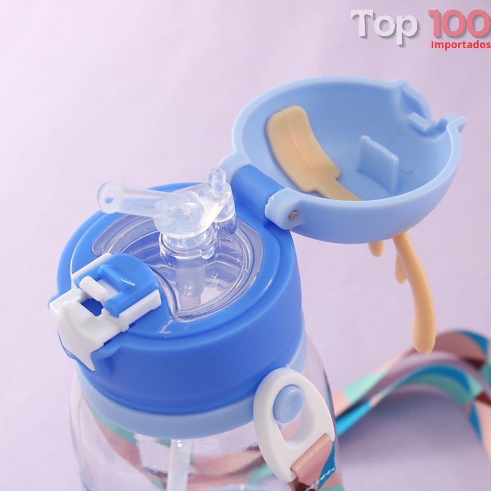 Garrafas De Alce Água Portáti Infantil 600ml Com Canudo e Cordão Desenho Multicolorido Para Meninas ou Meninos