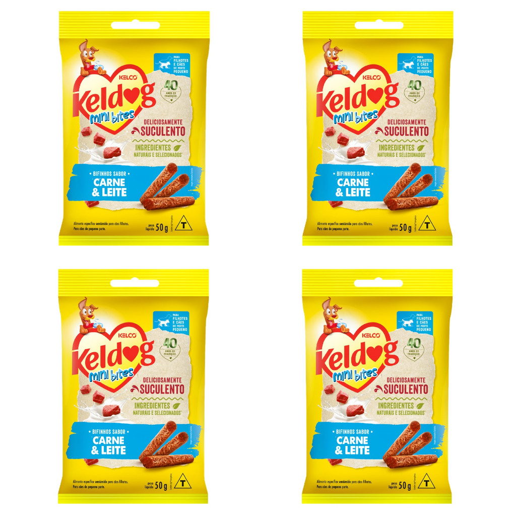 Kelco KIT Keldog Bifinho Mini Bites Carne e Leite 50g - 4 Unidades