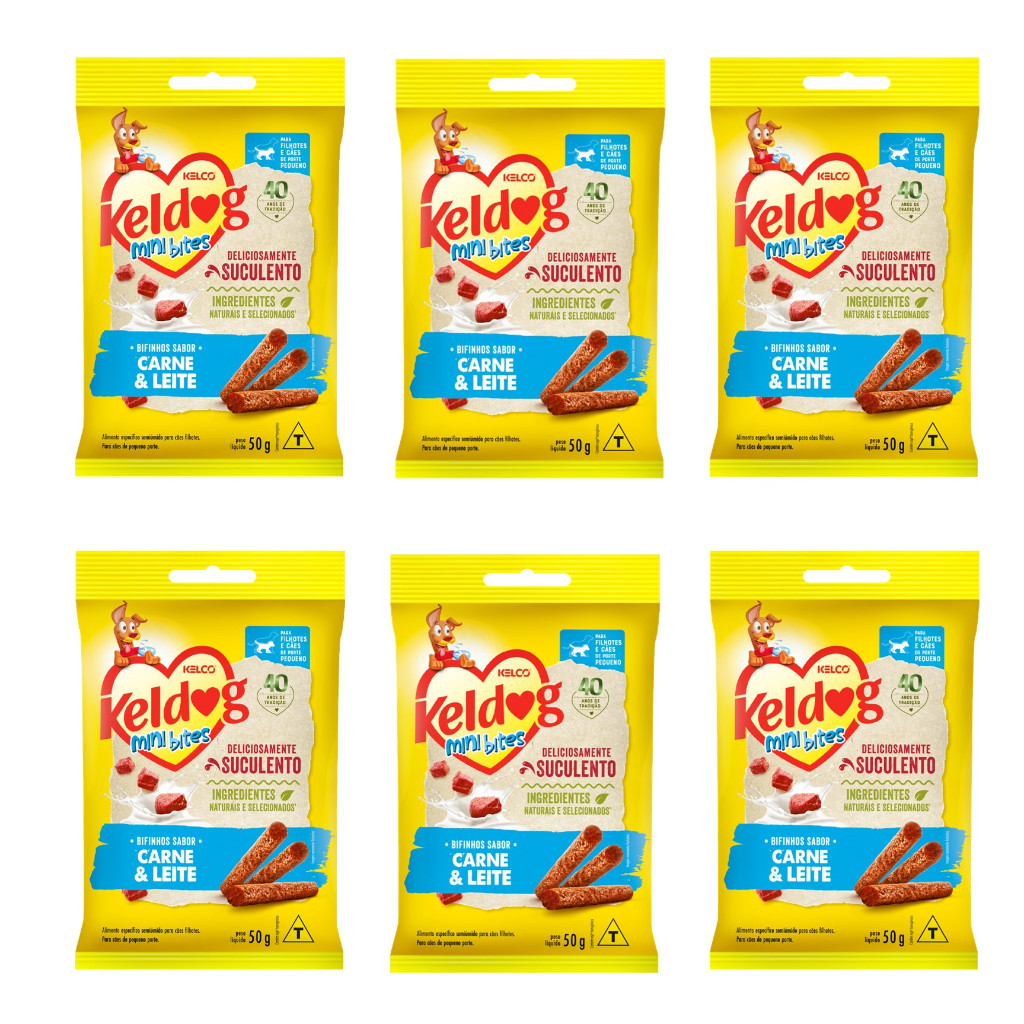 Kelco KIT Keldog Bifinho Mini Bites Carne e Leite 50g - 6 Unidades