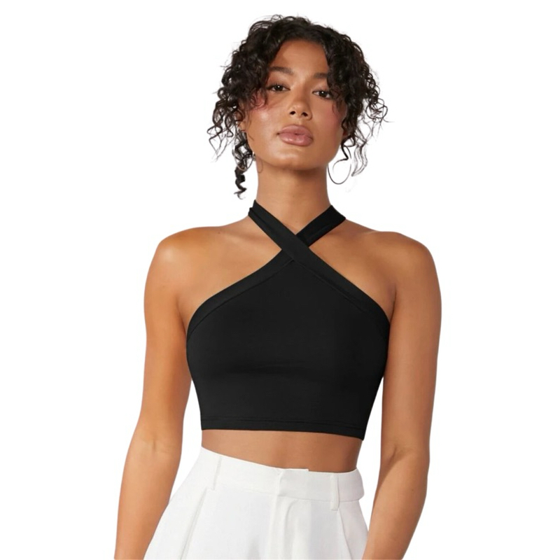 Cropped cruzado em tecido de viscolycra em Oferta na Shopee