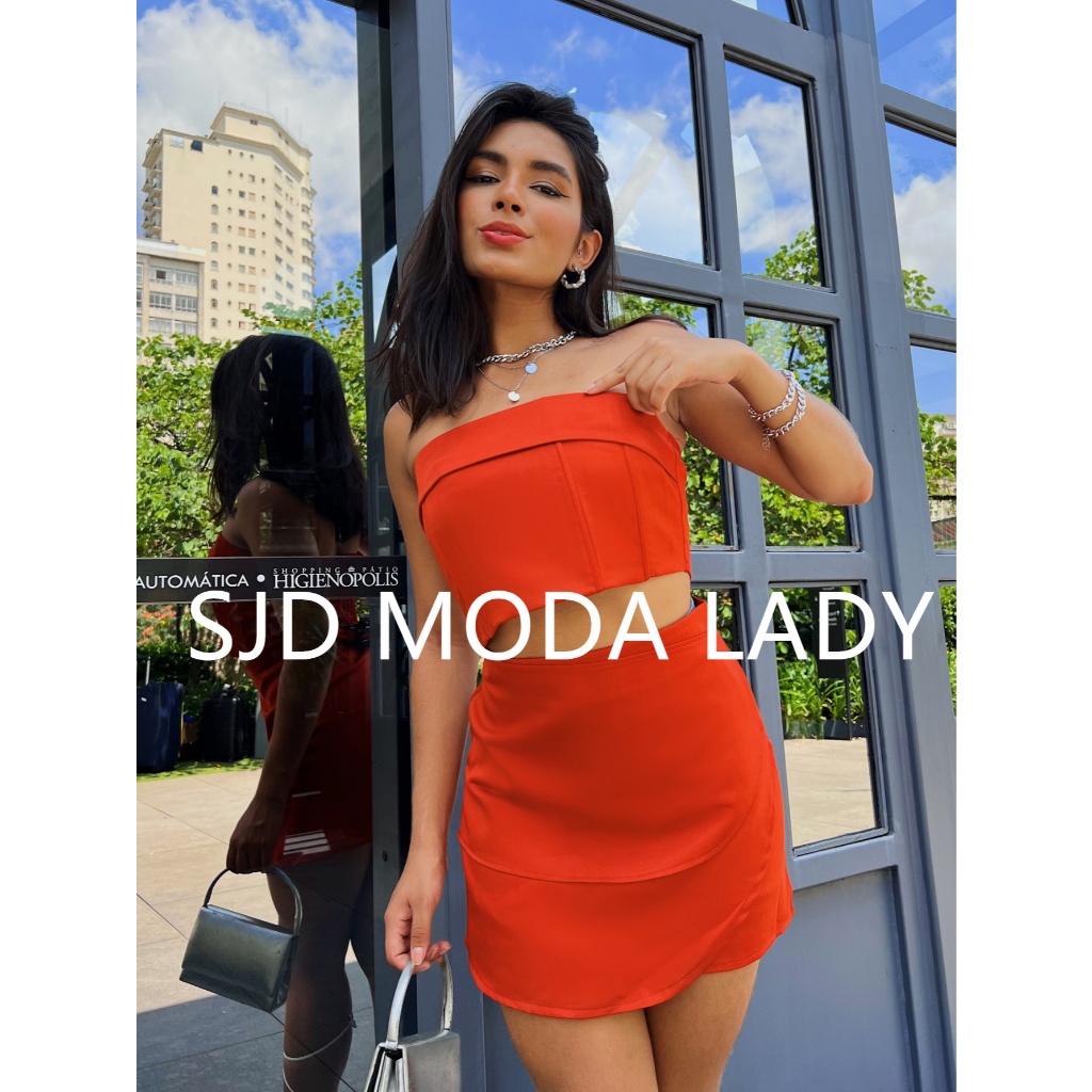 SJD MODA solido conjunto alfaiataria top cropped e saia
