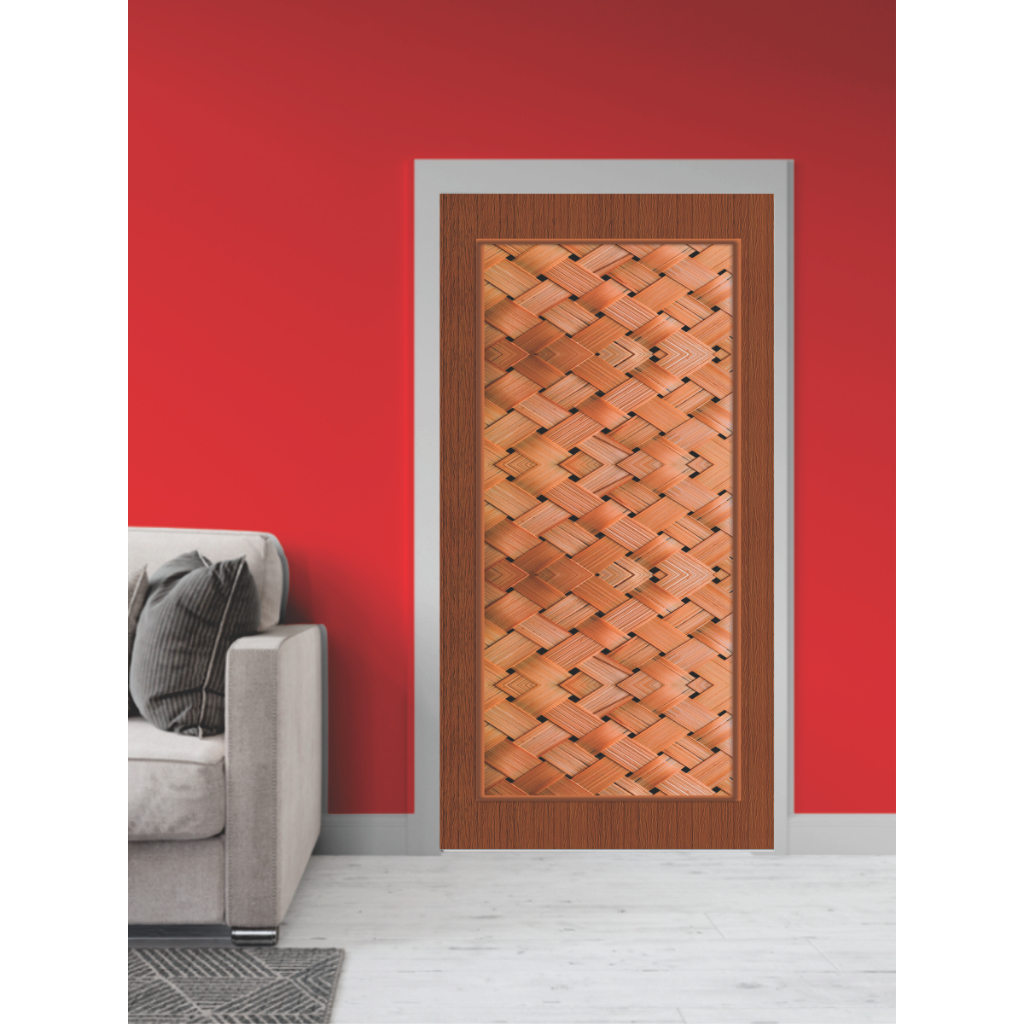 Papel Parede Adesivo para Portas de Madeira ou Vidro Decoração Revestimento - Imbuia com Palha - 01949