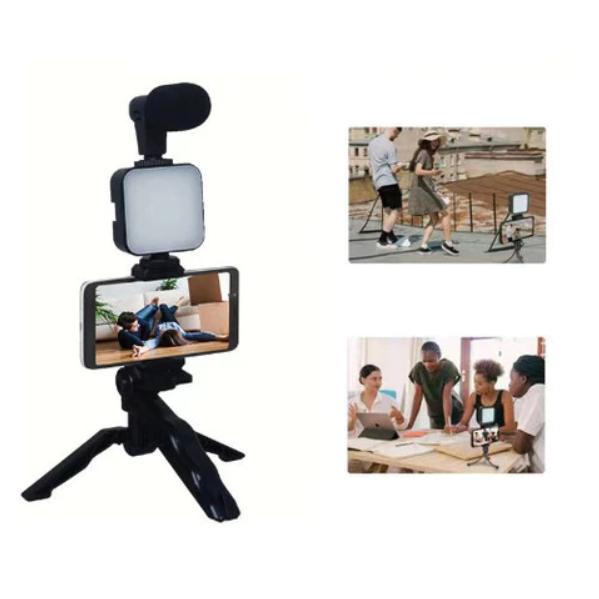 Kit estabilizador de tripé portátil portátil 5 em 1 microfone gimbal gravação de vídeo para celular