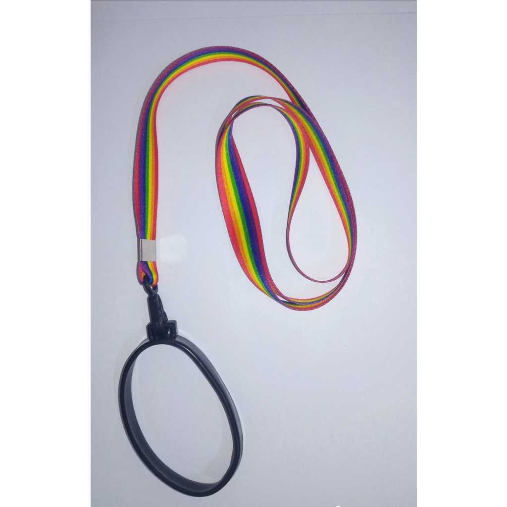 Tirante para Copo 16mm | ( Arco Iris ) C/ Prend.Plastico + Alça de Copo Silicone [ Preto ] | 01 unid.
