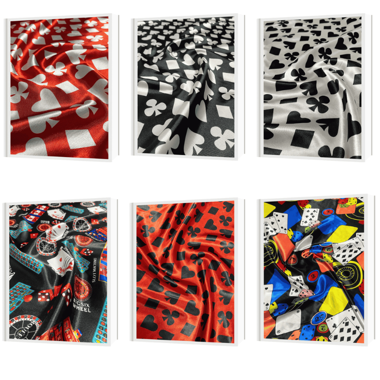 Tecido Cetim Estampado Naipes de Baralho 1,40m Decorações e Festas-7 Metros