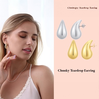 Brincos. de gota de água banhado a ouro em aço inoxidável para mulheres, Chunky Dome Hoops borboleta em Oferta na Shopee