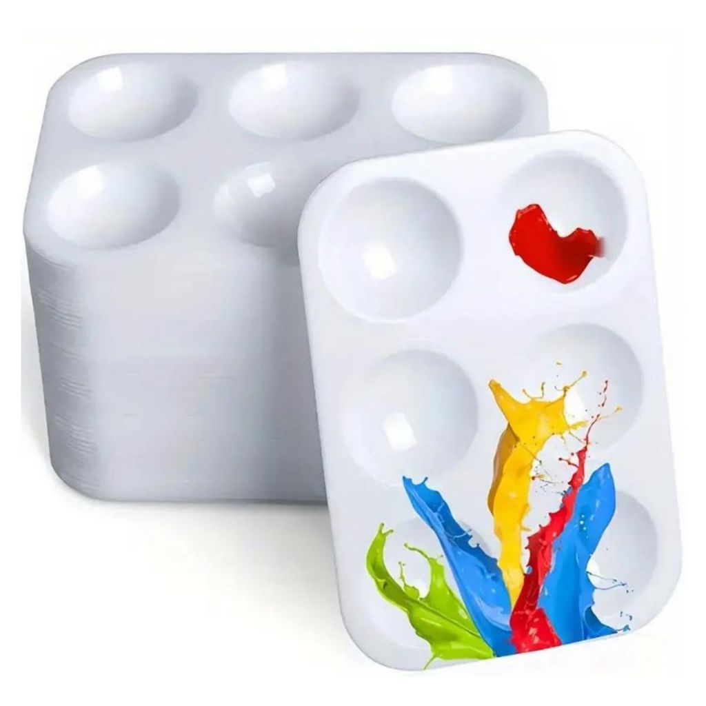 Kit 10 15 20 25 Paletas de Pintura Godê 6 Cavidades Branca Perfeita para aquarela, guache e acrílico em Oferta na Shopee