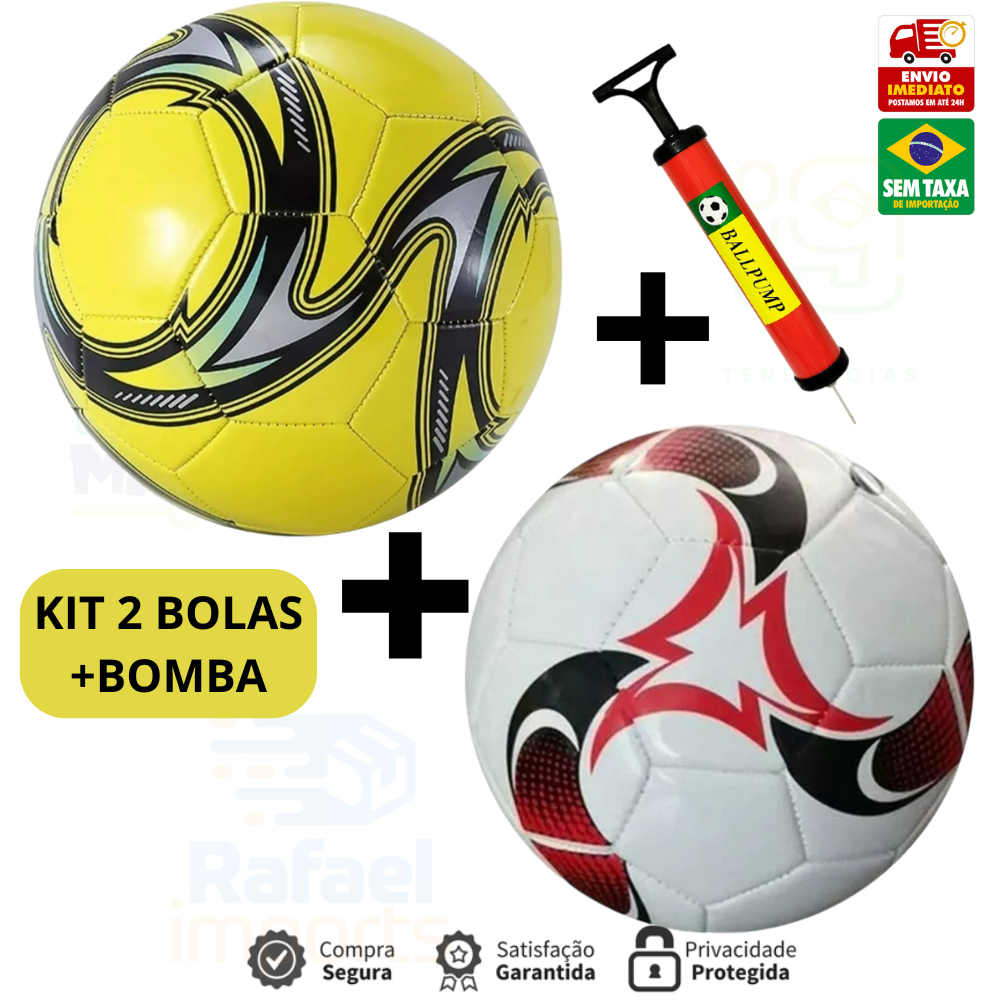 Kit Bola de Futebol + Bomba de Ar Manual Portátil Para Encher Bola Tamanho Oficial Couro Sintético