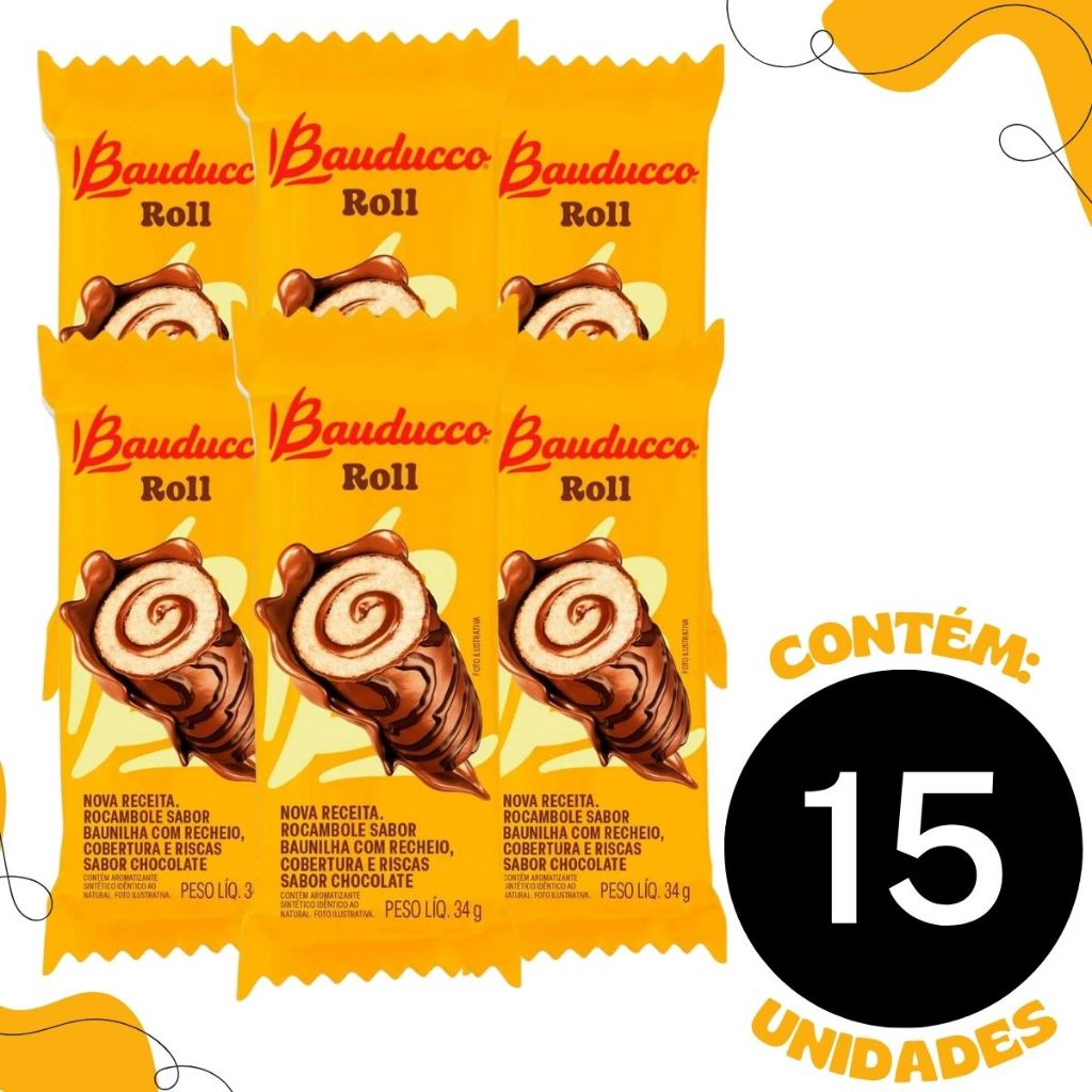 Bolinho Roll Rocambole Chocolate C/15 Unidades 34g - Bauducco