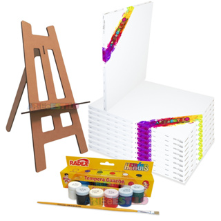 Kit Pintura com 5 Telas Para Pintura 20x30 + 1 Cavalete + 6 Potes de Tintas + 1 Pincel p/ pintura em Oferta na Shopee