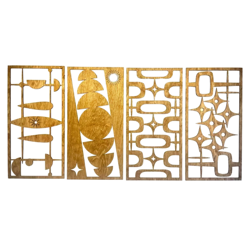 Kit 4 Painéis Arte Moderna Vintage Boho Moderna em MDF 3mm Cru 80cm x 40cm