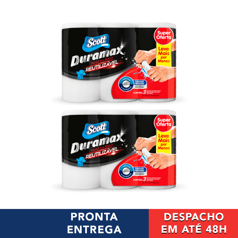 06 Unidades Duramax Scott Branco Pano Multiuso Rolo Reutilizável Lavável em Oferta na Shopee