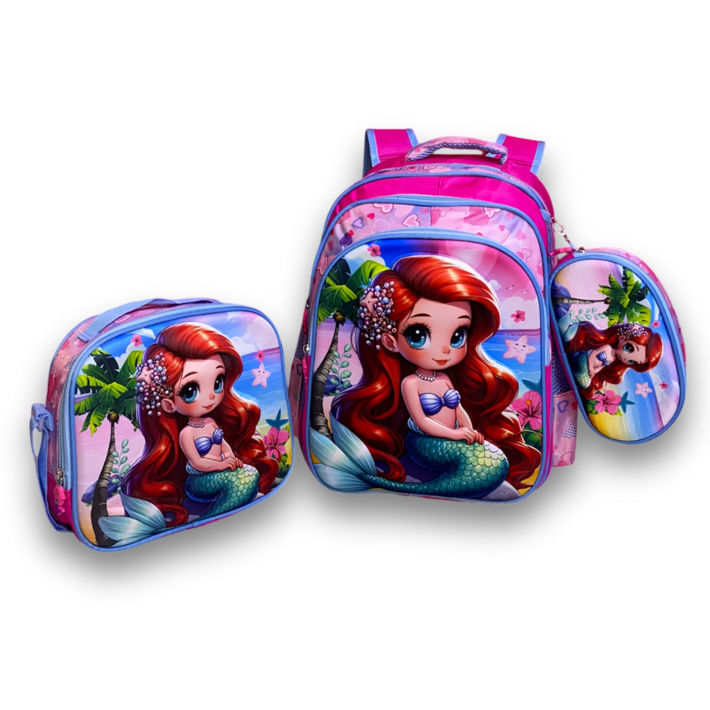 Kit Mochila Infantil Feminina Sereia Com Lancheira Térmica e Estojo Capa Dura Resistente em Oferta na Shopee