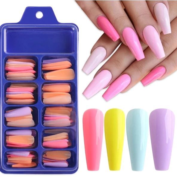 KIT 2 Caixas (200 UNHAS) Unhas Coloridas Postiças em Oferta na Shopee