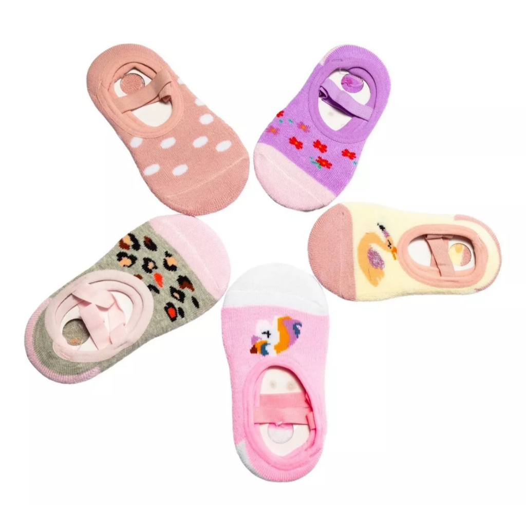 Pares Meia Sapatilha Menina  Antiderrapante Infantil 0 até 10 anos Pilates Não Escorrega