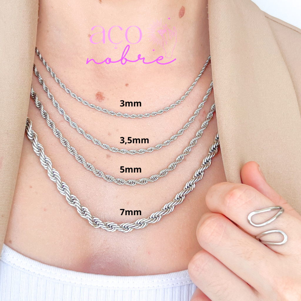 Colar Longo Elo Baiano Aço Inox Colar Masculino 60 Cm E 70Cm Colares Longos