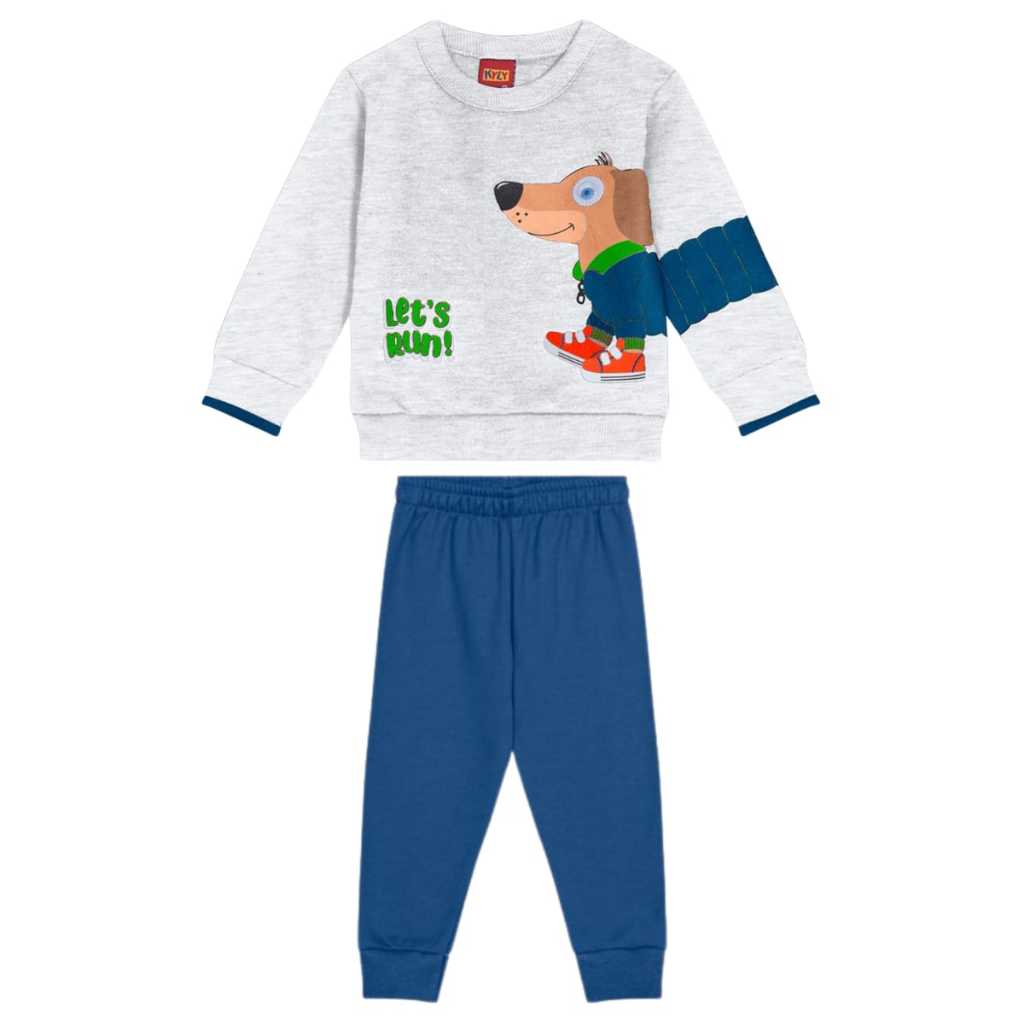 Conjunto Infantil Menino Casaco Peluciado e Calça Moletom- Cor MESCLA/AZUL- Kyly