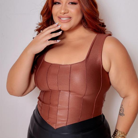 Blusa Cropped Plus Size Feminino Regata em Cirre Top Corselete Corset Corpete Com Bojo