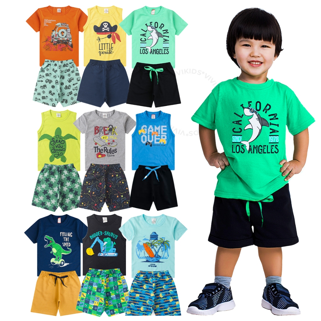 Kit Sortido 10 Peças de Roupas Infantil Bebê Menino Kit 5 Conjuntos Bebê (5 Camisetas + 5 ...