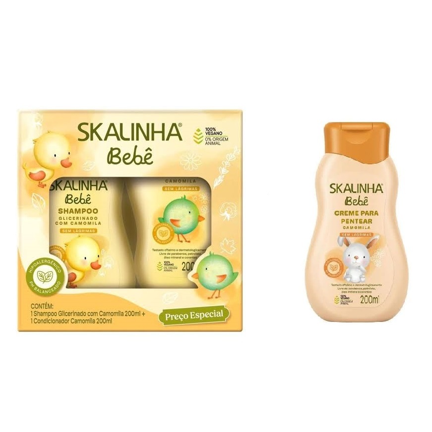 Kit Skalinha Bebê Shampoo + Condicionador + Creme Pentear 200ml Camomila