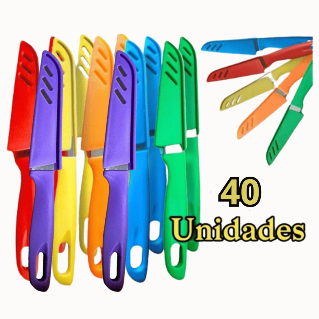 Kit 40 Facas Coloridas Aço Inoxidável Jogo de Faqueiro 20cm Cozinha Legumes Multiuso em Oferta na Shopee