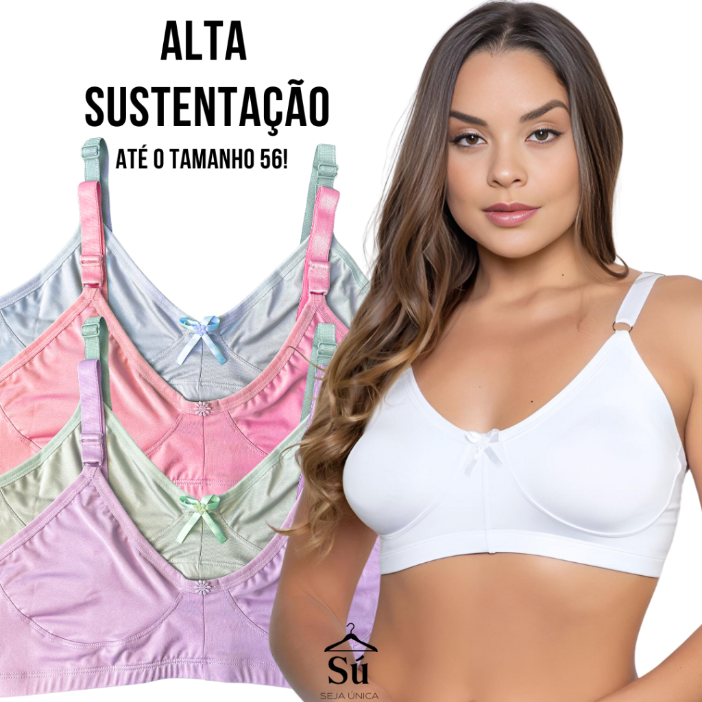 Kit 2 Sutiãs PLUS SIZE Alta Sustentação Reforçado Alças Grossas Soutien Liso Tecido Duplo Seja Única em Oferta na Shopee