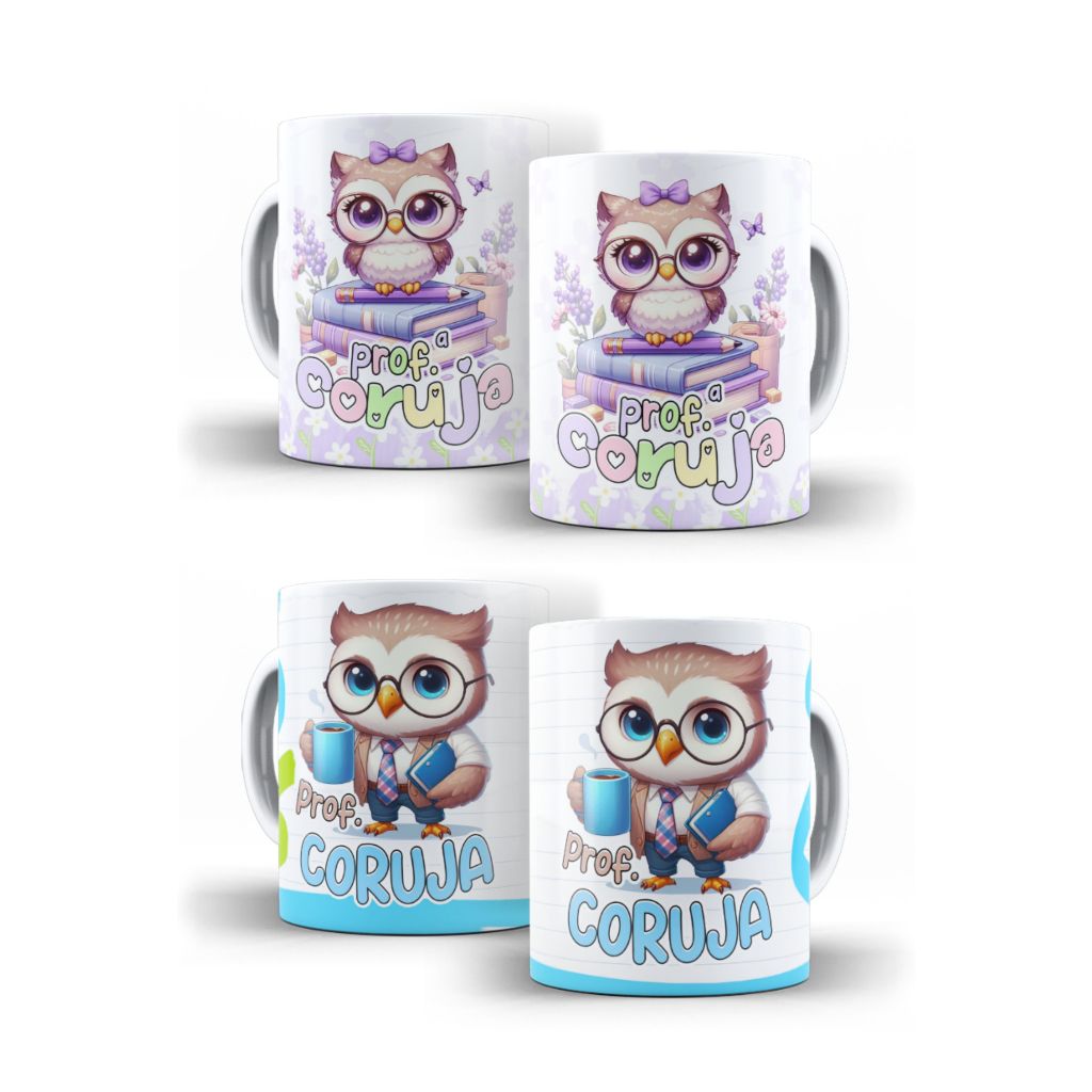 Caneca Porcelana Dia dos Professores Professora Coruja Professor Coruja