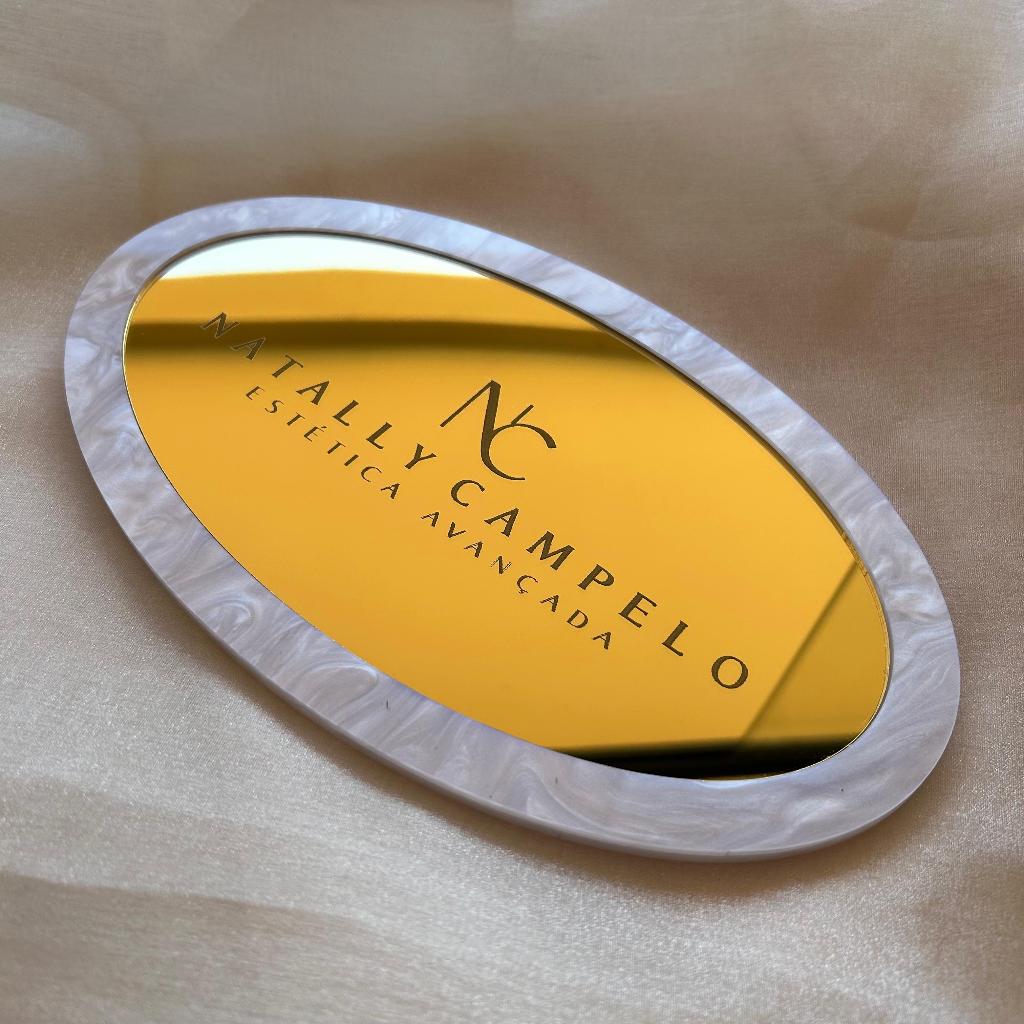 Bandeja para apoio OVAL ESPELHADA personalizada consultório clínica estúdio beleza em Oferta na Shopee
