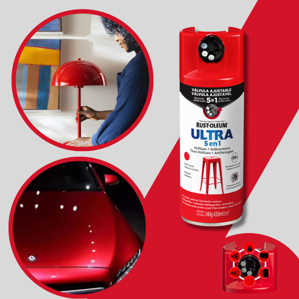 Rust Oleum Tinta Spray para Superfícies de Metal e Madeira Ultra 5 em 1 Vermelho Cereja Brilhante 340g em Oferta na Shopee