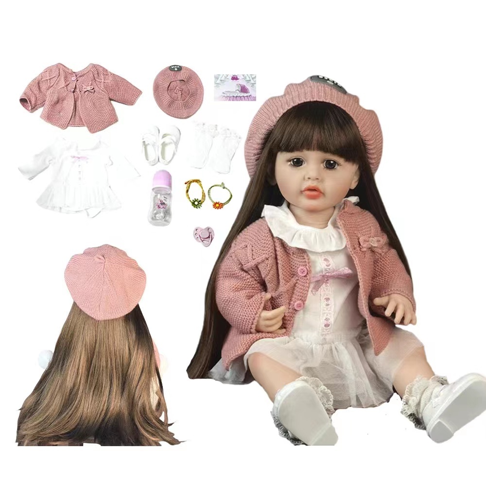 Boneca reborn do corpo completo do bebe silicone macio flexível membros cabelo bonito longo presente ZAVANESE - Mom & Baby