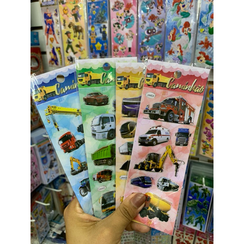 kit de cartelas de adesivo de caminhão - sticker - stiker - adesivos - figurinhas infantil escola