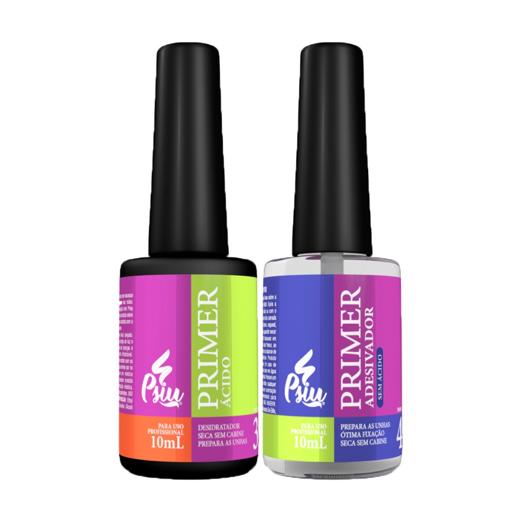 Kit Psiu Primer Com Ácido + Primer Sem Ácido Adesivador 10ml