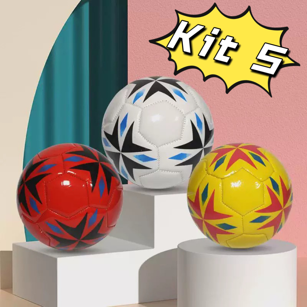 KIT 5 Bola Futebol Campo Tamanho Oficial Costurada Número 5 couro sintético em Oferta na Shopee