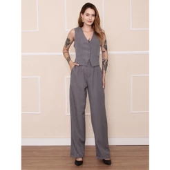 Conjunto Feminina Tecido Alfaiataria Modelo Listrada Novo