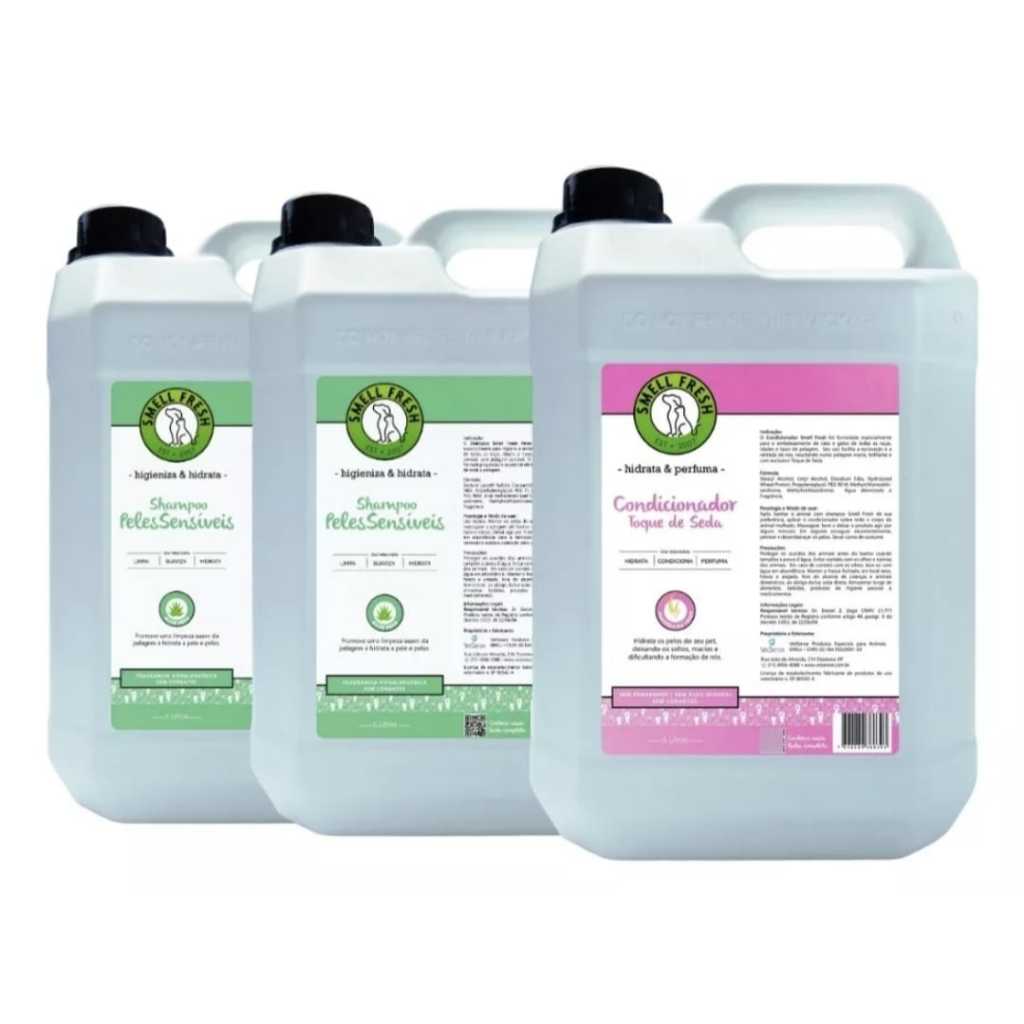 Super Kit 2 Shampoos  Aloe Vera Smell + 1 Condicionador Toque de Seda - Smell Para Cães e Gatos