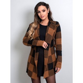 Casaco Blusa feminino Kimono De Frio Xadrez Cardigã tricô Feminina Manga Longa