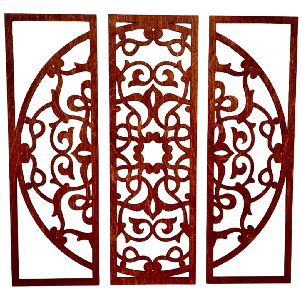 Kit 3 Painéis Mandala Vintage Arte Moderna Abstrata Boho em MDF 3mm Cru 80cm x 40cm